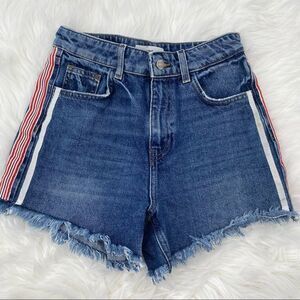 Mango High Waisted Festival‎ Striped Jean Shorts 2 cut off denim concert rocker